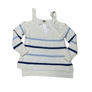 New Cupcakes & Cashmere Cream and Blue Off-the-Shoulder Sweater